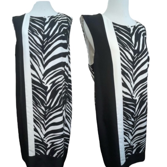 Neiman Marcus Dress Zebra Sleeveless Shift Dress Black White 12 - Picture 1 of 17
